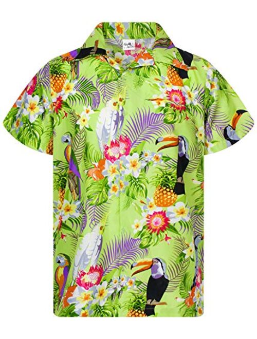 King Kameha Funky Hawaiian Shirt Men Shortsleeve Frontpocket Hawaiian-Print Leaves Flowers Pineapple