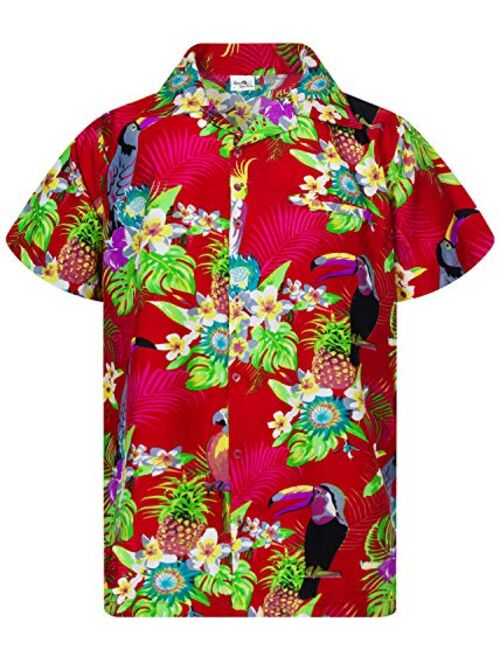 King Kameha Funky Hawaiian Shirt Men Shortsleeve Frontpocket Hawaiian-Print Leaves Flowers Pineapple