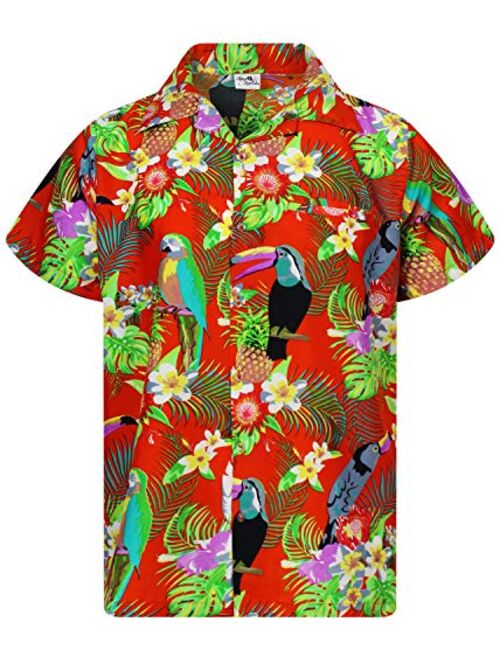 King Kameha Funky Hawaiian Shirt Men Shortsleeve Frontpocket Hawaiian-Print Leaves Flowers Pineapple