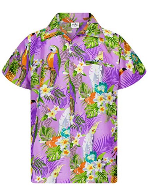 King Kameha Funky Hawaiian Shirt Men Shortsleeve Frontpocket Hawaiian-Print Leaves Flowers Pineapple