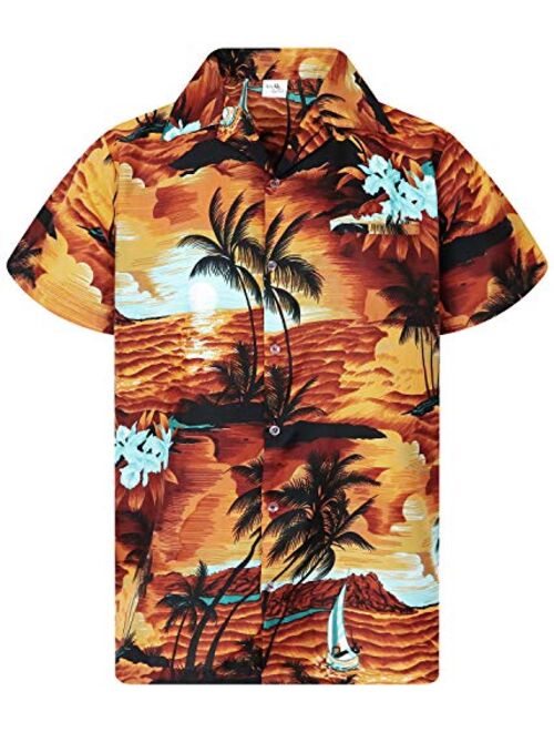 King Kameha Funky Hawaiian Shirt Men Shortsleeve Frontpocket Hawaiian-Print Leaves Flowers Pineapple