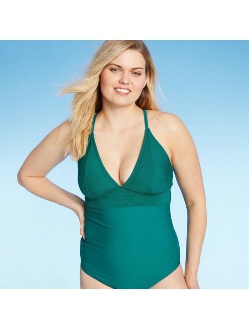 Women's Ribbed High Coverage One Piece Swimsuit - Kona Sol Teal