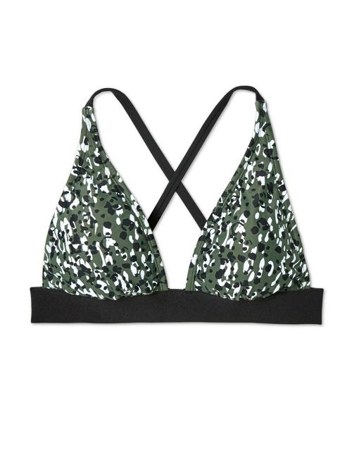 Women's Long Line Racer Back Triangle Bikini Top - Shade & Shore Palm Green Animal Print