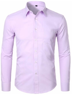 Men's Long Sleeve Dress Shirt Solid Slim Fit Casual Business Formal Button Up Shirts with Pocket