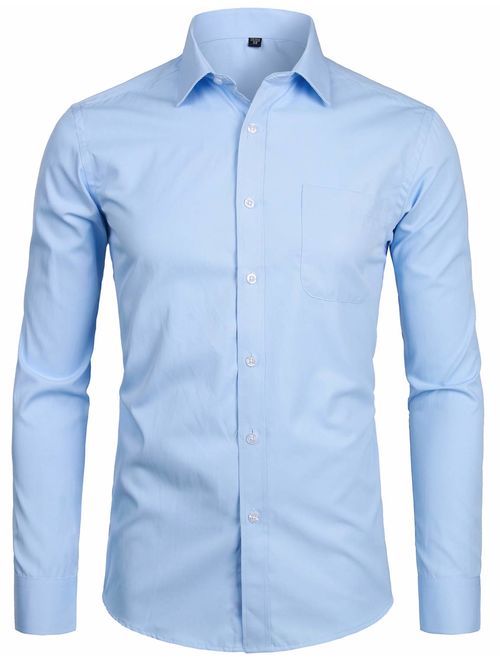 ZEROYAA Men's Long Sleeve Dress Shirt Solid Slim Fit Casual Business Formal Button Up Shirts with Pocket