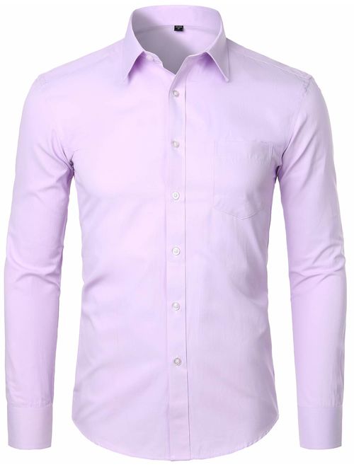 ZEROYAA Men's Long Sleeve Dress Shirt Solid Slim Fit Casual Business Formal Button Up Shirts with Pocket