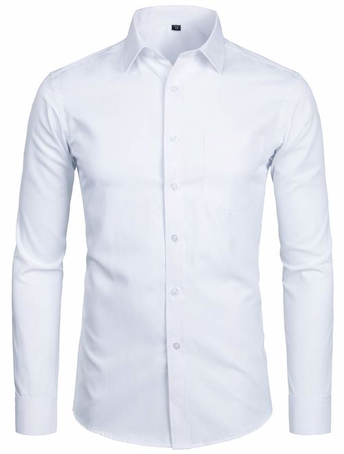 ZEROYAA Men's Long Sleeve Dress Shirt Solid Slim Fit Casual Business Formal Button Up Shirts with Pocket