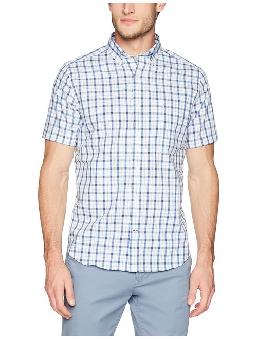 Nautica Men's Wrinkle Resistant Short Sleeve Plaid Button Front Shirt