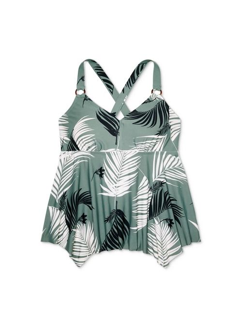 Women's Plus Size Paradise Palm Tankini Top - Kona Sol Tropical Green