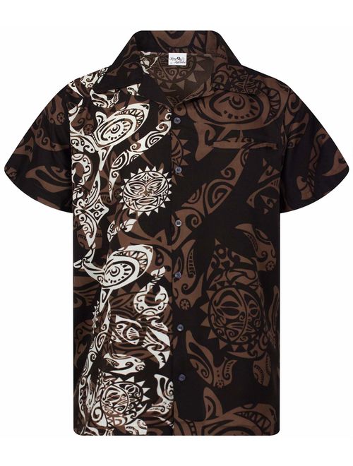 King Kameha Hawaiian Shirt for Men Funky Casual Button Down Very Loud Shortsleeve Unisex Maori Wedding Print