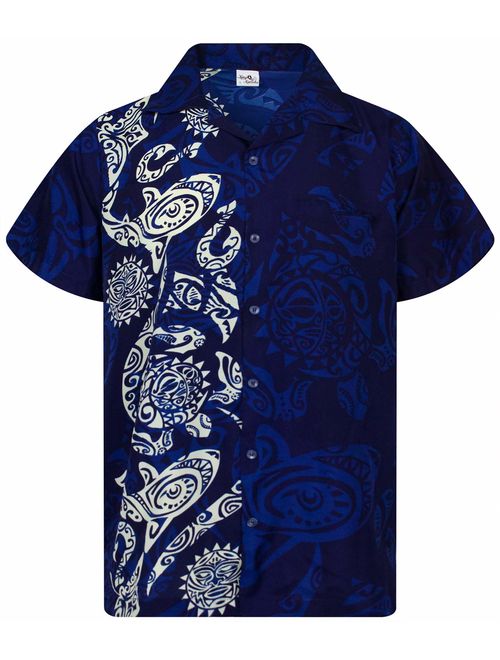 King Kameha Hawaiian Shirt for Men Funky Casual Button Down Very Loud Shortsleeve Unisex Maori Wedding Print