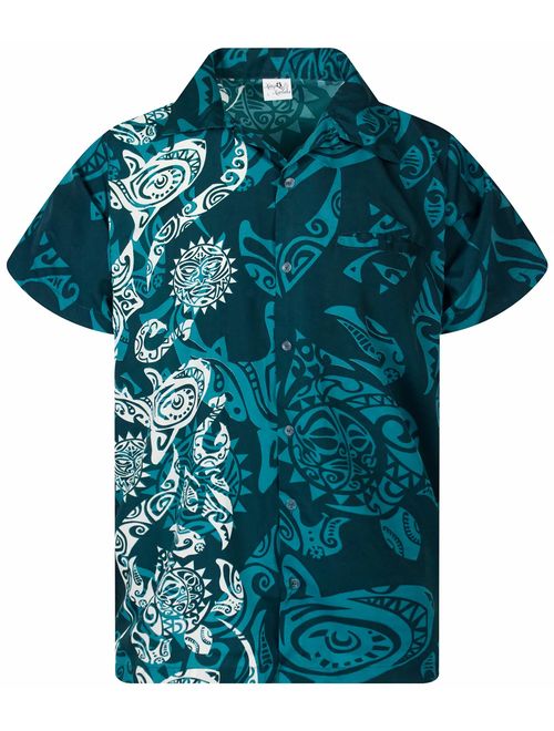 King Kameha Hawaiian Shirt for Men Funky Casual Button Down Very Loud Shortsleeve Unisex Maori Wedding Print