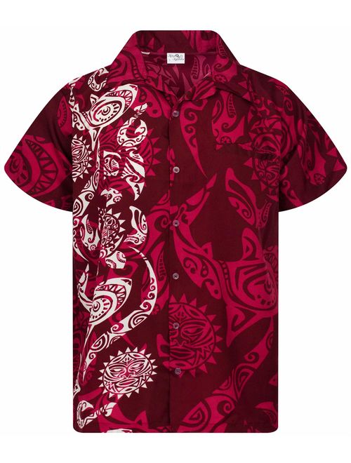 King Kameha Hawaiian Shirt for Men Funky Casual Button Down Very Loud Shortsleeve Unisex Maori Wedding Print