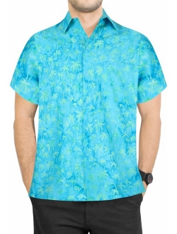 LA LEELA Men's Relaxed Short Sleeve Button Down Casual Hawaiian Shirt Printed D