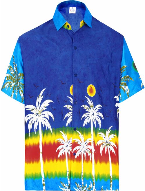 LA LEELA Men's Relaxed Short Sleeve Button Down Casual Hawaiian Shirt Printed D