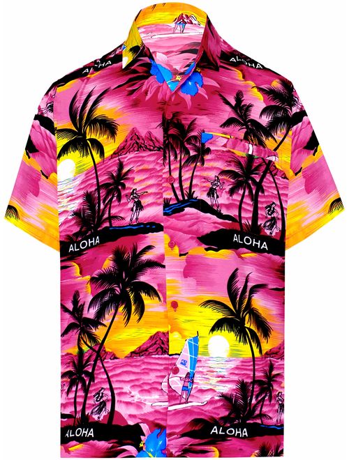 LA LEELA Men's Relaxed Short Sleeve Button Down Casual Hawaiian Shirt Printed D