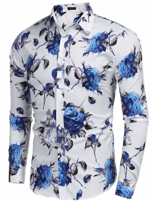 Buy COOFANDY Men's Slim Fit Floral Dress Shirt Long Sleeve Casual ...