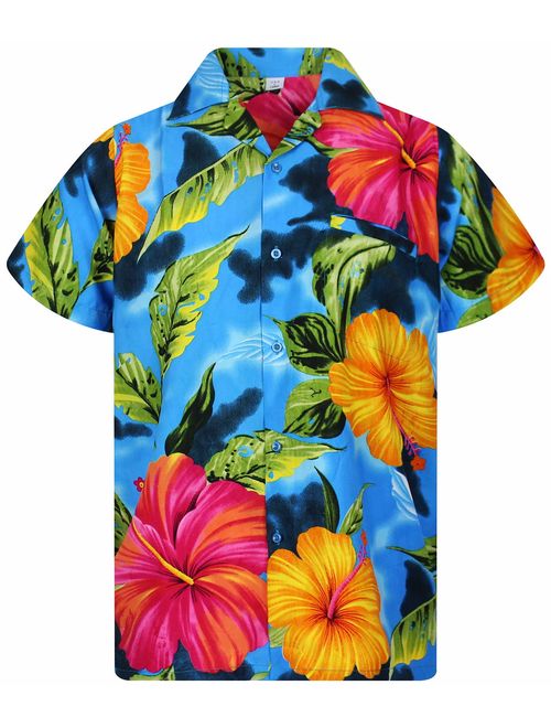 V.H.O. Funky Hawaiian Shirt Men Short-Sleeve Front-Pocket Big Flower Multiple Colors