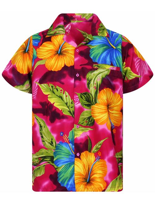 V.H.O. Funky Hawaiian Shirt Men Short-Sleeve Front-Pocket Big Flower Multiple Colors