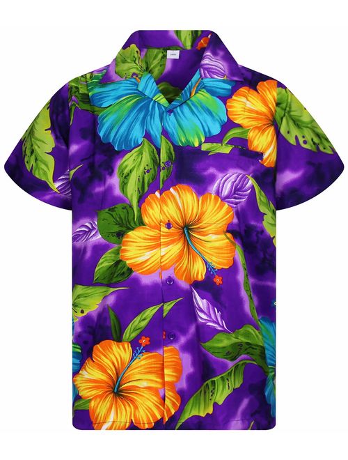 V.H.O. Funky Hawaiian Shirt Men Short-Sleeve Front-Pocket Big Flower Multiple Colors