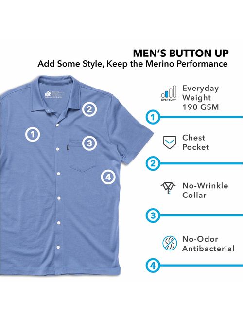 Woolly Clothing Men's Merino Wool Button Up - Wicking Breathable Anti-Odor