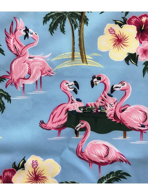 Party Flamingos | Funny Tropical Vacation Humor Hawaiian Button Down Polo Shirt Men