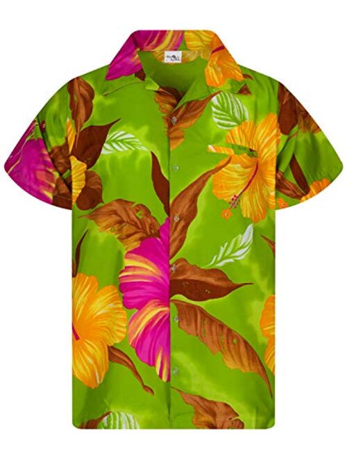 King Kameha Hawaiian Shirt for Men Funky Casual Button Down Very Loud Shortsleeve Unisex Big Flower