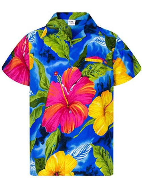 King Kameha Hawaiian Shirt for Men Funky Casual Button Down Very Loud Shortsleeve Unisex Big Flower