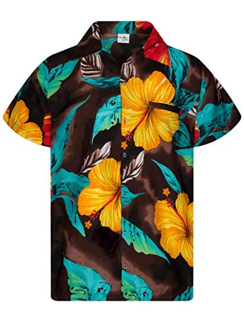 King Kameha Hawaiian Shirt for Men Funky Casual Button Down Very Loud Shortsleeve Unisex Big Flower