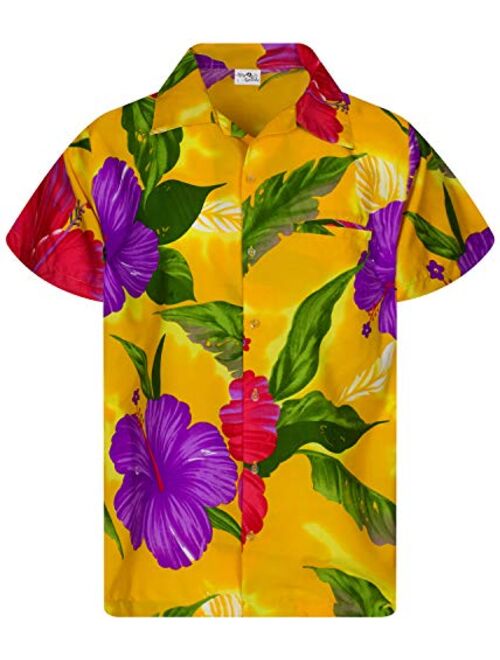 King Kameha Hawaiian Shirt for Men Funky Casual Button Down Very Loud Shortsleeve Unisex Big Flower