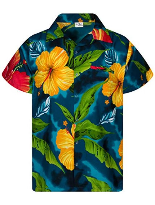 King Kameha Hawaiian Shirt for Men Funky Casual Button Down Very Loud Shortsleeve Unisex Big Flower