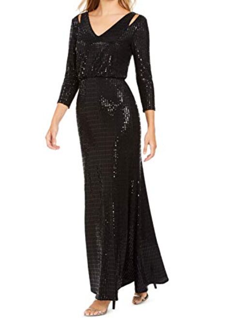 Calvin Klein Women's Long Sleeve Blouson Gown with Shoulder Cut Outs