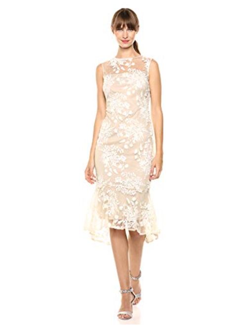 Calvin Klein Women's Sleeveless Lace Sheath with Flounce Hem