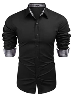 Men's Business Dress Shirt Long Sleeve Slim Fit Casual Button Down Shirt