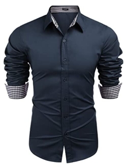 Men's Business Dress Shirt Long Sleeve Slim Fit Casual Button Down Shirt