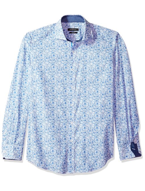 BUGATCHI Men's Shaped Fit Flower Printed Long Sleeve Button Down Woven