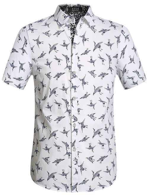 SSLR Men's Printed Cotton Casual Short Sleeve Button Down Shirts