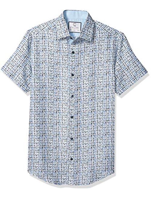 Azaro Uomo Men's Fancy Short Sleeve Button Down Casual Dress Shirt Bold Print