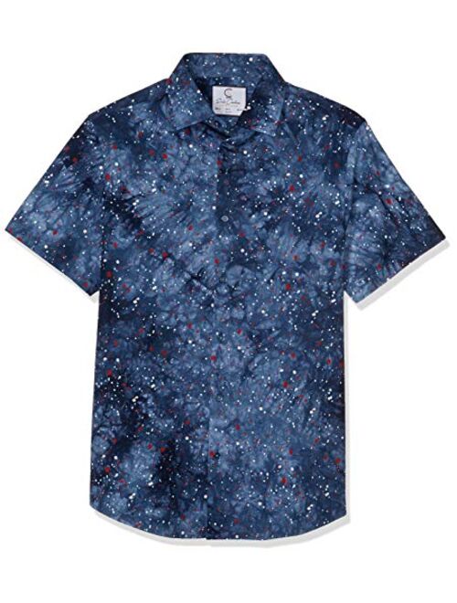 Azaro Uomo Men's Fancy Short Sleeve Button Down Casual Dress Shirt Bold Print