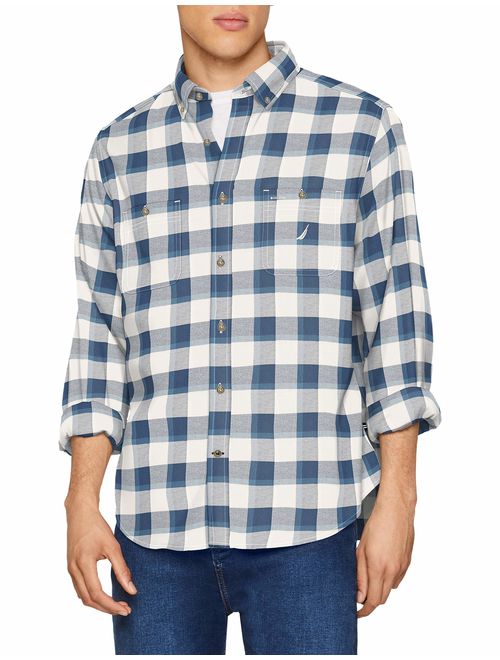 Nautica Men's Classic Fit Buffalo Plaid Flannel Shirt, Blue/White