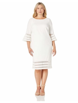 Women's Plus Size Bell Sleeve Sheath with Sheer Inserts Dress