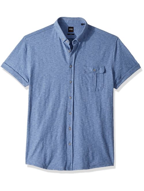 BOSS Orange Men's Garment Washed Cotton Jersey Shirt with Contrast Detail