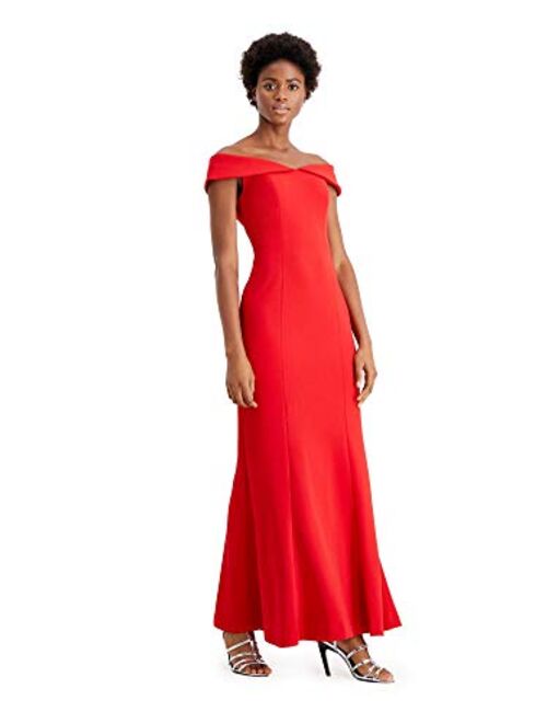 Calvin Klein Women's Off The Shoulder Gown with Folded Collar