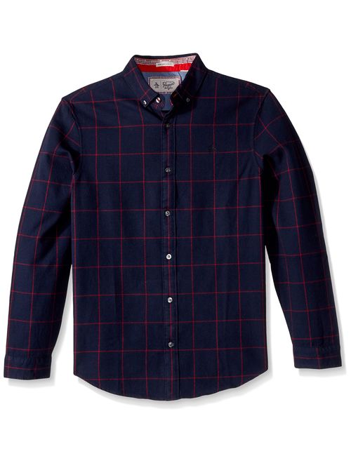 Original Penguin Men's Long Sleeve Crepe Windowpane Flannel