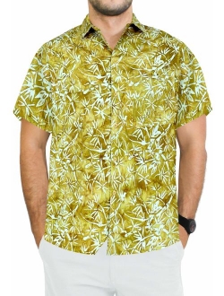 LA LEELA Men's Beach Short Sleeve Button Down Casual Hawaiian Shirt Solid Plain