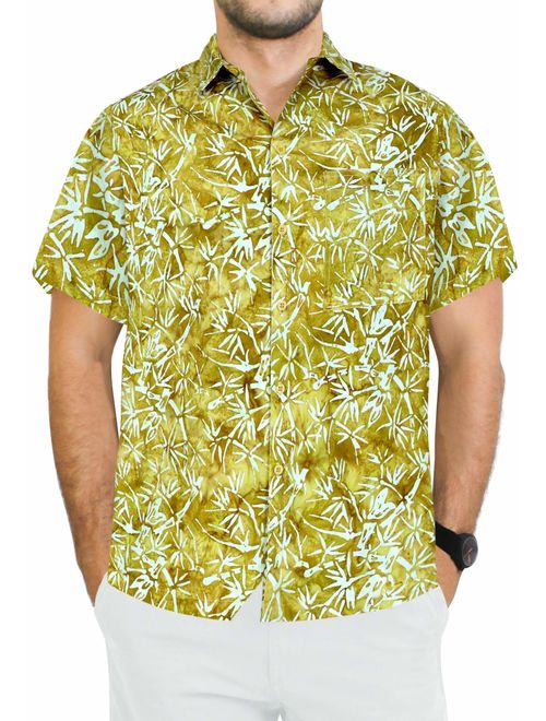 LA LEELA Men's Beach Short Sleeve Button Down Casual Hawaiian Shirt Solid Plain