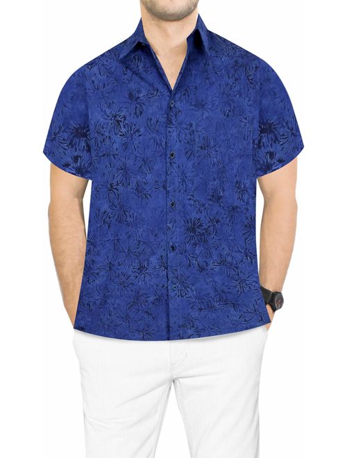 LA LEELA Men's Beach Short Sleeve Button Down Casual Hawaiian Shirt Solid Plain