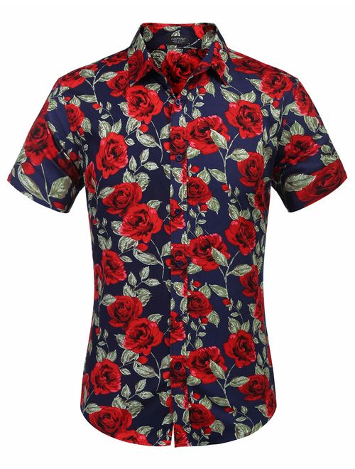 COOFANDY Men's Rose Floral Print Shirt Luxury Casual Cotton Button Down Shirt