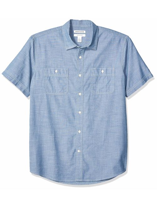 Amazon Essentials Men's Regular-fit Short-Sleeve Chambray Shirt