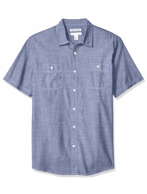 Amazon Essentials Men's Regular-fit Short-Sleeve Chambray Shirt